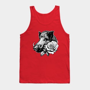 Wild Boar with Rose - Stunning Wildlife Illustration Tank Top